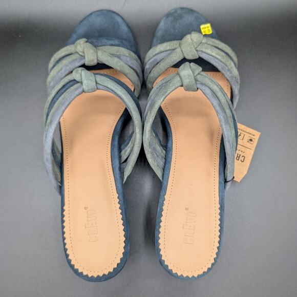 Crevo Sandals Womens 11 Dusty Blue Leather Chunky heel Slip on Shoes Boho Rubie - Picture 6 of 11